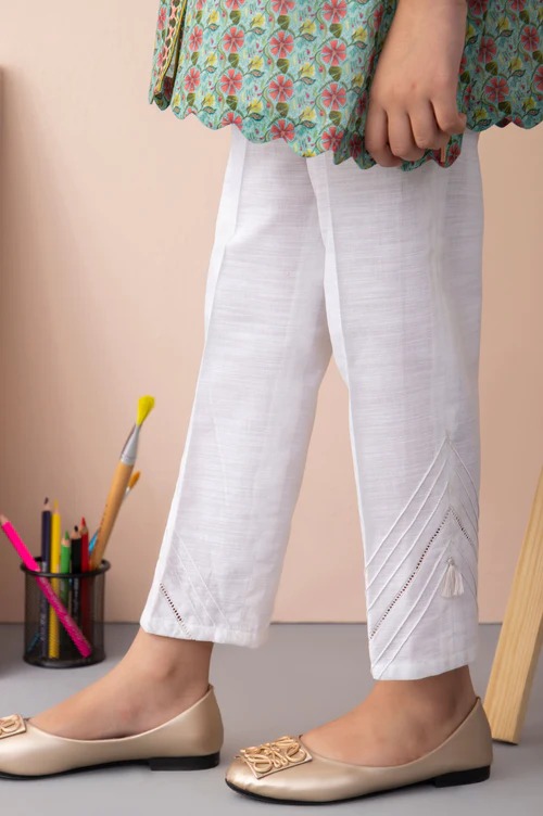 Embellished Khaddar Junior Pant - White
